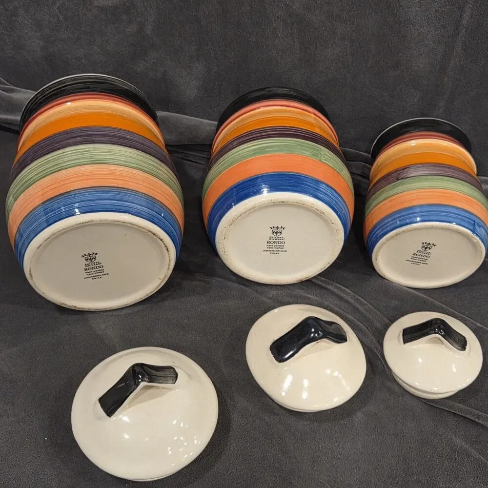 Vtg MCM Philippe Richard Rondo 1970s Striped Canisters Set of 3 ~ 9”, 6.5”, 5.5”